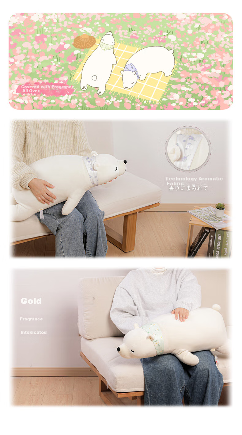 LIV HEART Polar Bear Sleeping Hug Pillow Plush Toy Doll Gift for Girls - Polar Bear Hand-Warming L 6