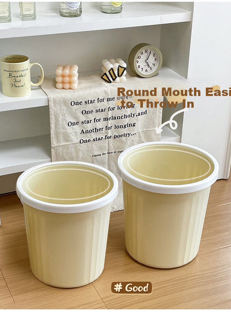 MR Lidless Trash Can with Pressure Ring, Set of 2, 8L Thick Large Capacity, Light Luxury Style for Living Room, Kitchen, Bedroom, Bathroom Wastebasket 3