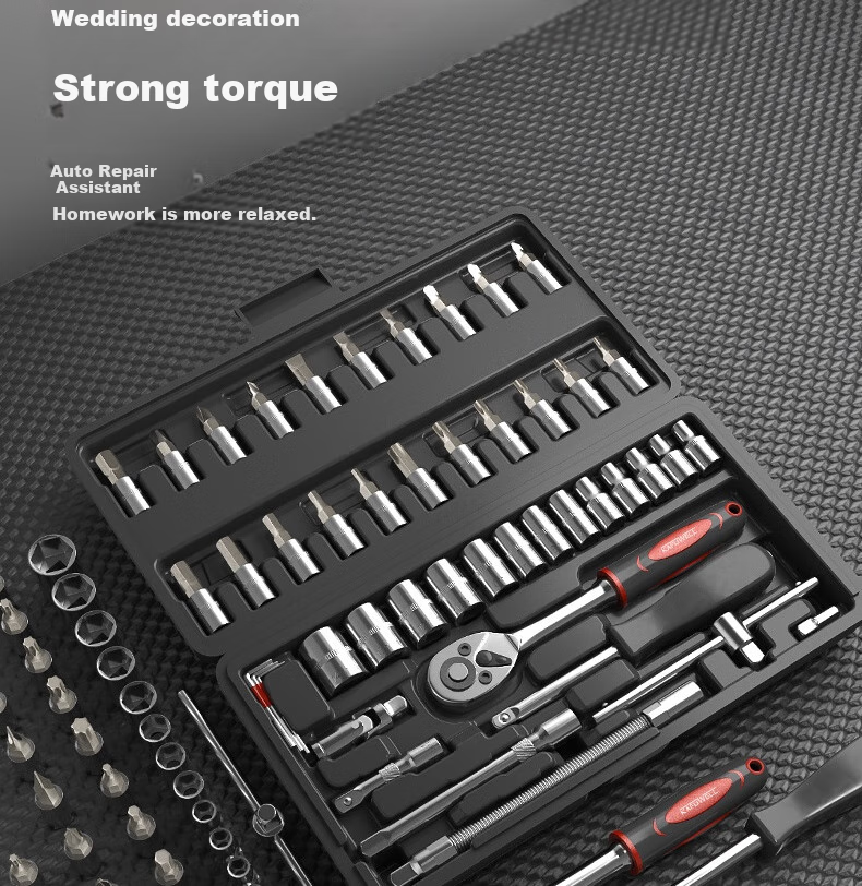 Kafuweier 46-Piece Socket Wrench Set, Auto Repair Toolbox Kit, Ratchet Motorcycle Repair Tools, Complete Roadside Set with Quick Torque Screws 4