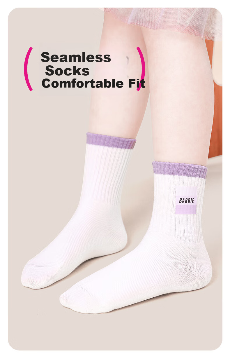 Barbie Children's Cotton Socks, Spring And Autumn White Short Socks, Girls' Little White Socks, School Uniform Socks for Older Children, Mid-Calf Socks for Autumn And Winter Seasons 6
