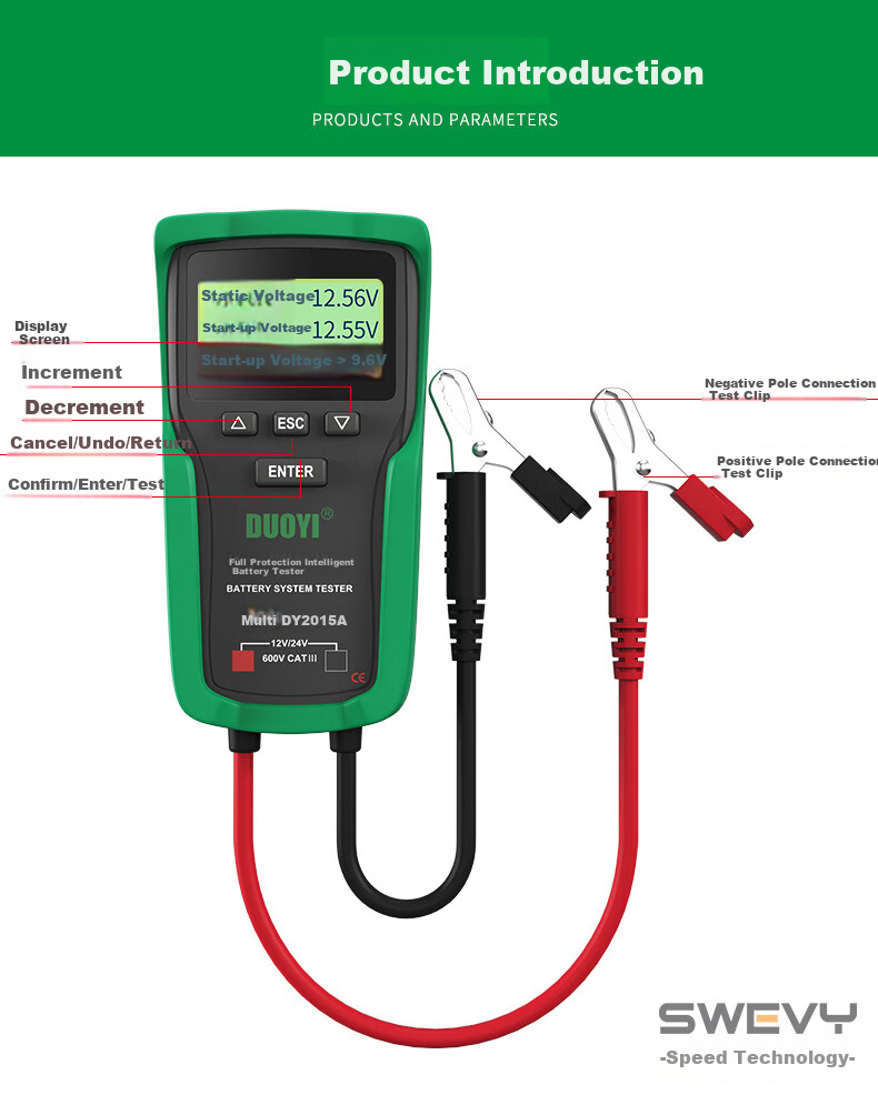 Duoyi Car Battery Tester, 12V/24V Battery Test Meter, Internal Resistance Tester for Batteries, DY-2015A 17