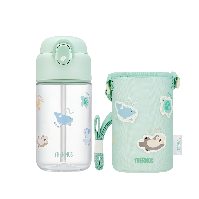 Детская бутылочка для воды THERMOS с трубочкой и рукавом, портативная, для учеников и детского сада, с клипсой, защита от случайного нажатия