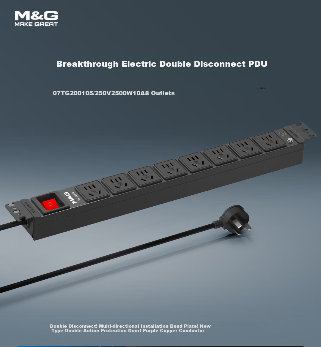 TOP PDU Cabinet Socket/power Strip/extension Cord, 8 Outlets, 2-Meter Cable, Dual Switches, Master Control, 07TG200105 1