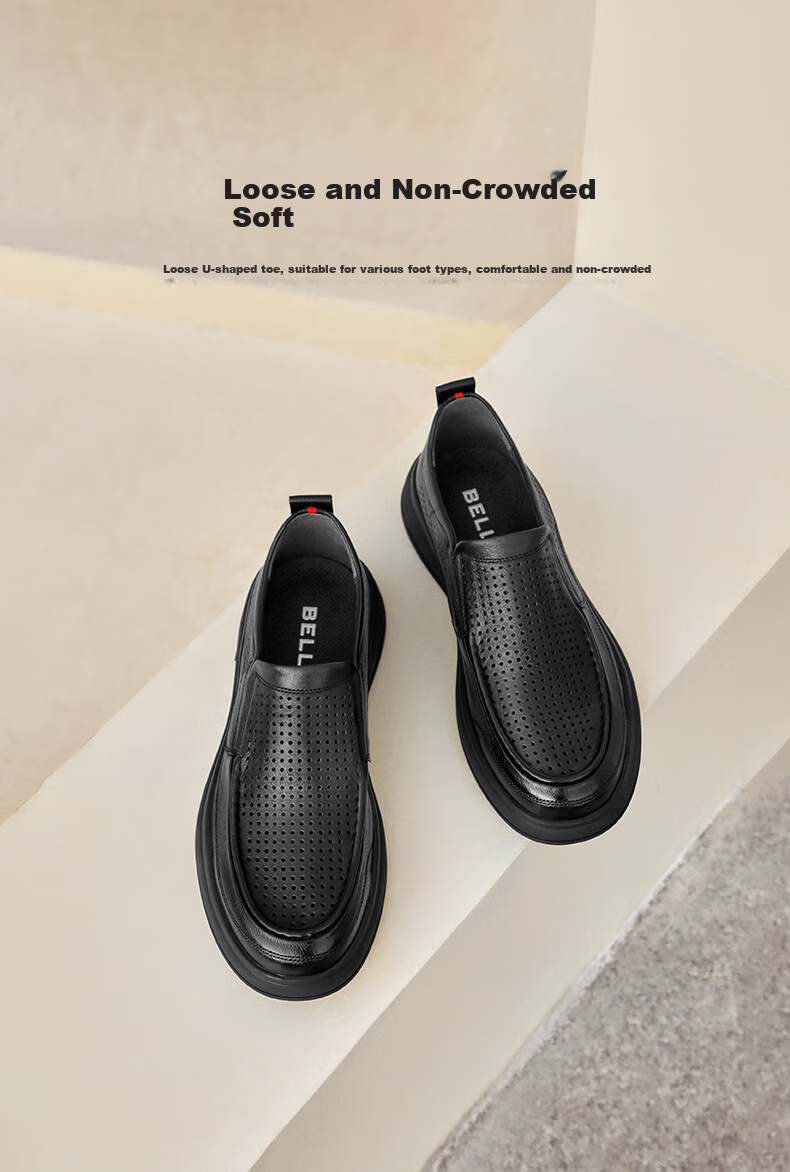Belle Slip-On Casual Leather Shoes for Men, Fleece-Lined Warm Cowhide Leather Shock-Absorbing Business Shoes A1010 Black-Fleece Lining Size 39 6