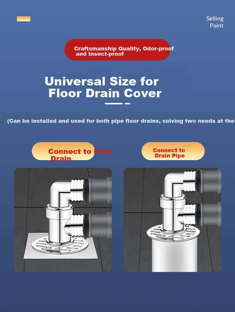 Lelandi Washing Machine Drain Pipe Tee Fitting Water Distributor Floor Drain Connector, Drainage Pipe Multifunctional Anti-Odor Connector, Double Row F-Type Tee L8191 5