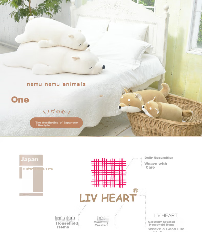 LIV HEART Polar Bear Sleeping Hug Pillow Plush Toy Doll Gift for Girls - Polar Bear Hand-Warming L 1