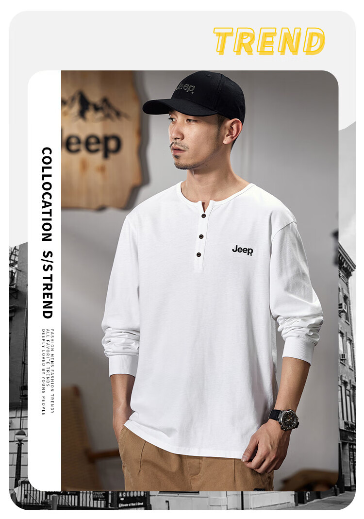 JEEP Men's Long-Sleeve T-Shirt, Spring And Autumn 2026, Pure Cotton Pullover Top, Simple And Comfortable Undershirt, Men's Clothing 1