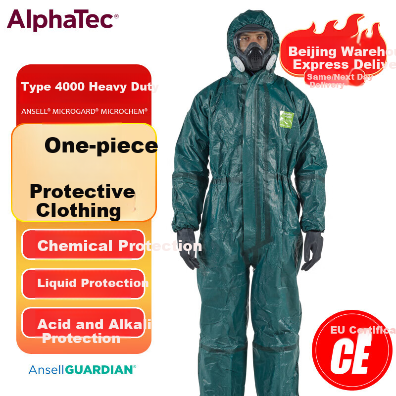 ALPHATEC 4000 Heavy-Duty Chemical Protective Suit, Acid And Alkali Resistant, Anti-Toxic And Liquid Resistant, AN Hazardous Chemicals, 4000 Full-Body Protective Suit, Size 3XL