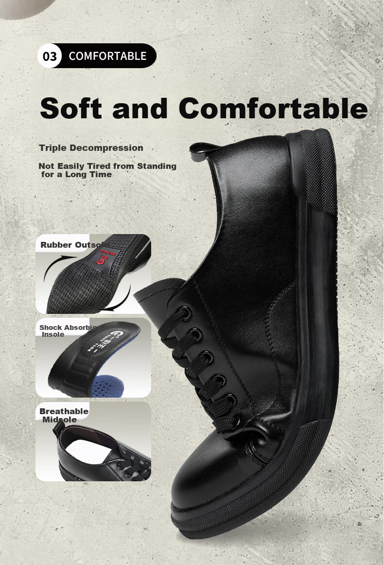 Chuwang Chef Work Shoes, Non-Slip, Oil-Resistant, Water-Repellent, Kitchen Casual Leather Shoes, Versatile Lace-Up Men's Shoes C5011 6