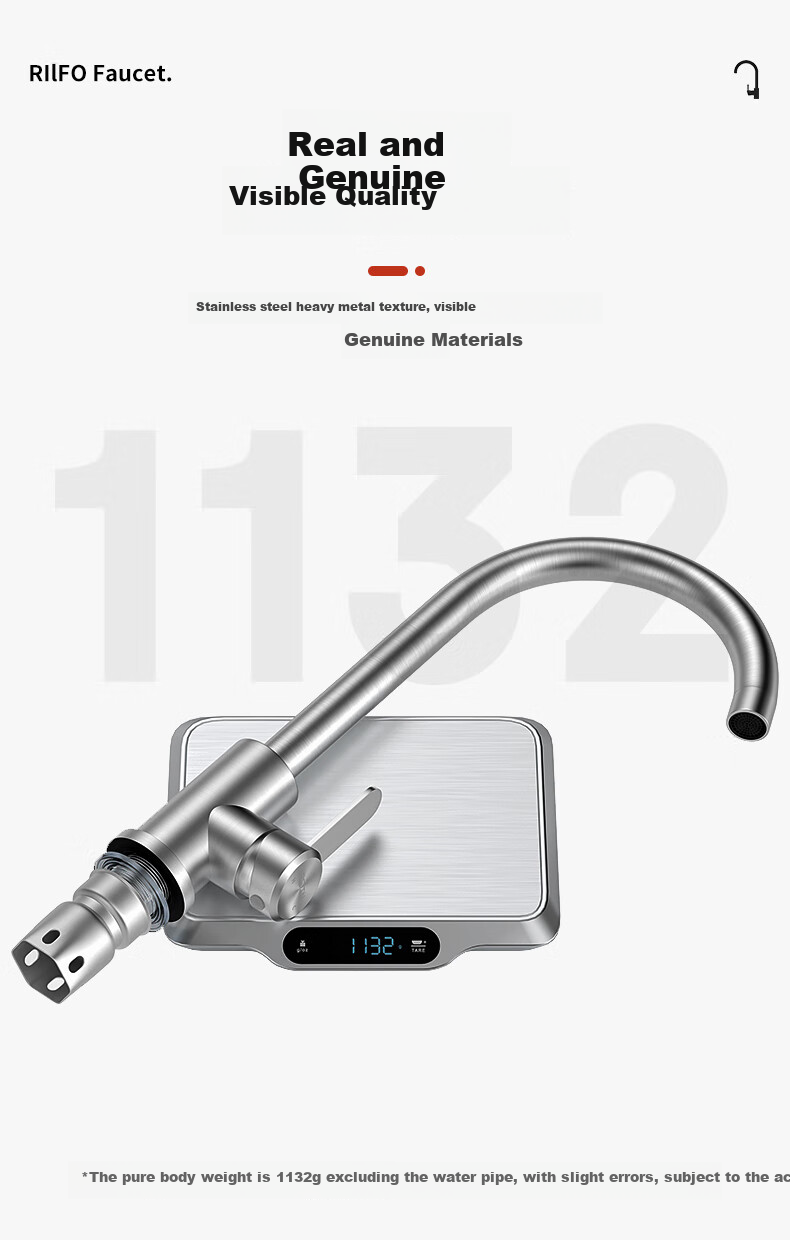 BSITN Wall-Mounted Faucet, Kitchen 304 Stainless Steel Body, Single Cold Quick-Open, 360° Rotating Sink Faucet B6035 10