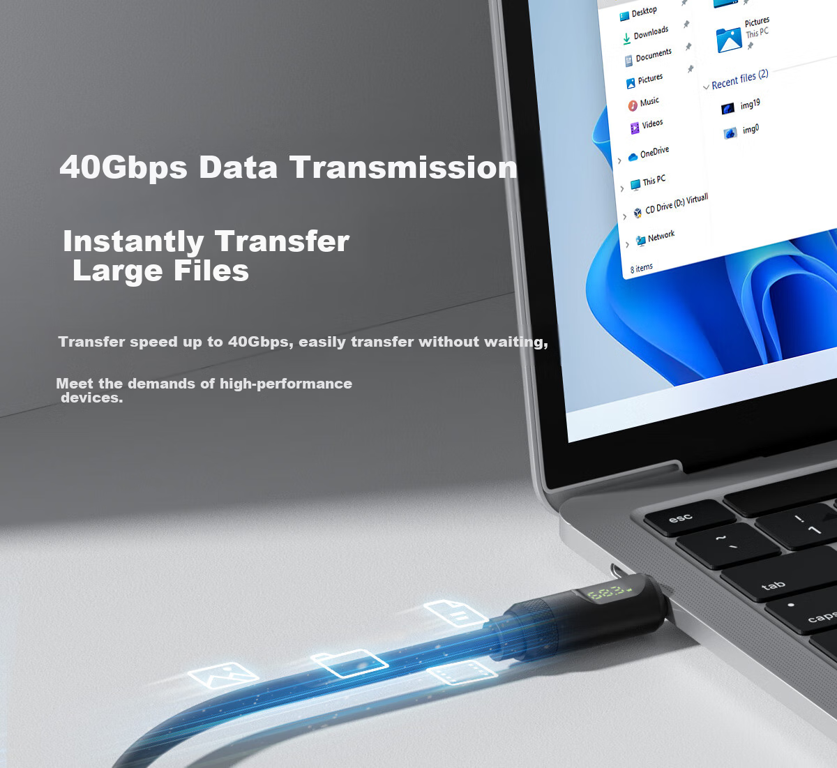 Hagibis Full-Function Digital Display Data Cable Compatible with Thunderbolt 4, Dual-Head USB4, Suitable for IPhone 17 Charging Cable, PD Fast Charging, Hard Drive High-Speed Transmission, Silicone Video Cable 13