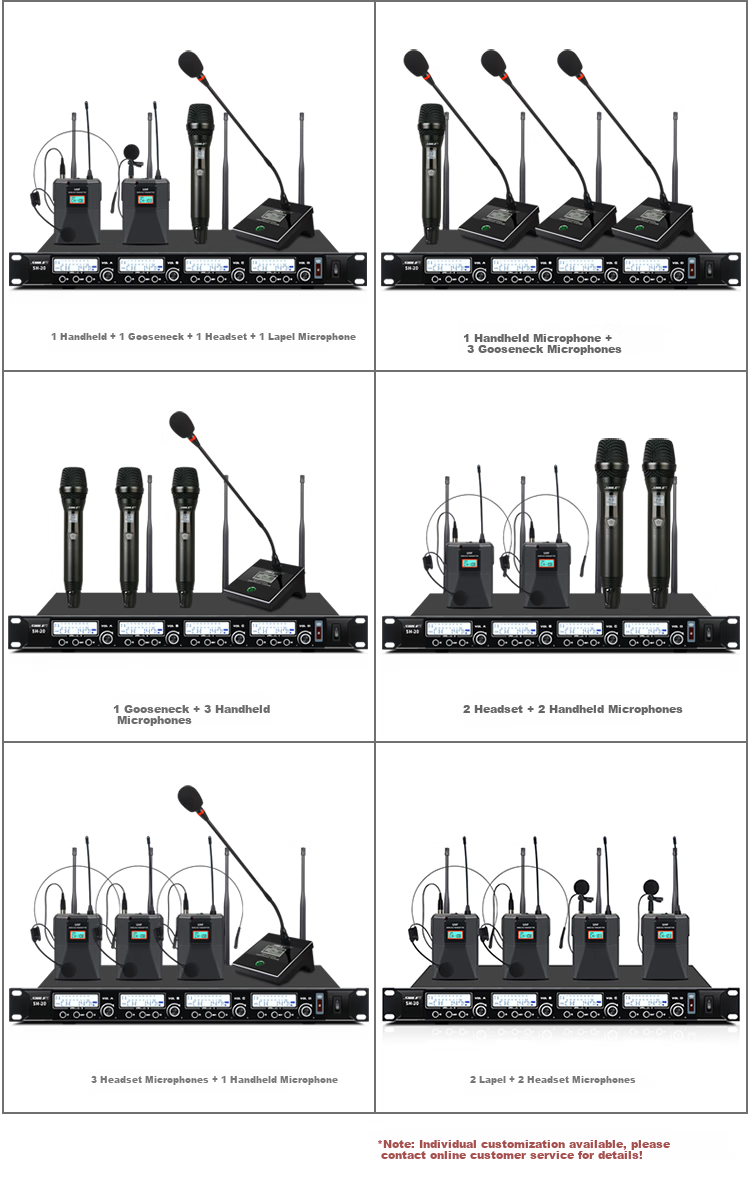 SHILE SH-20 Adjustable Frequency Version Wireless Microphone System with Four Gooseneck Handheld Microphones And Optional UHF Conference Microphones, Two Handheld And Two Gooseneck Microphones 4