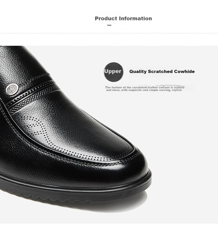 Kangnai Men's Leather Shoes, Round Toe Slip-On Formal Shoes, Lightweight Comfortable Loafers, Middle-Aged And Elderly Business Casual Shoes, Black, Size 38 8