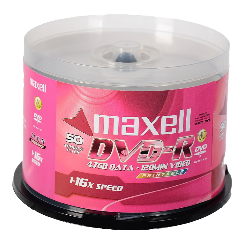 Maxell DVD-R Discs, Recordable Discs, Blank Discs, Printable Discs, 16x Speed, 4.7GB Capacity, Made in Japan, 50 Pieces Per Barrel