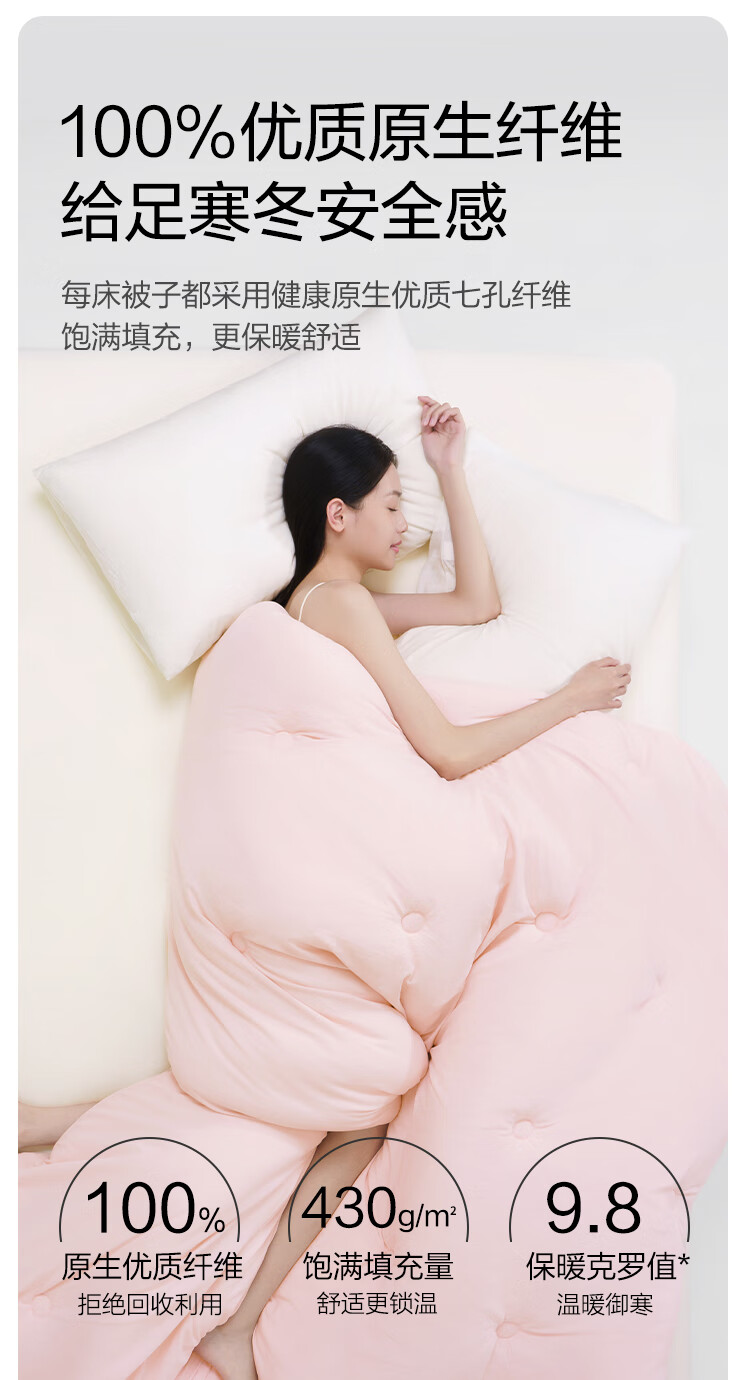 JD Original Seven-Hole Fiber Lotus Root Quilt, Antibacterial Class A Ultra-Warm Winter Comforter Duvet Insert 4 Jin 1.5x2m Lotus Pink 1