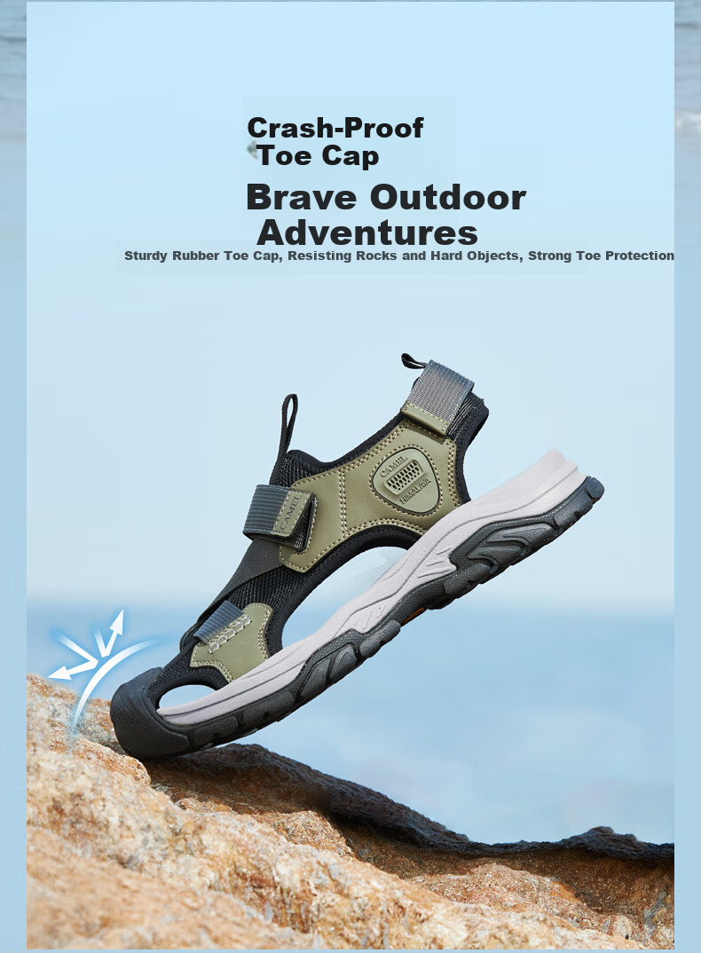 CAMEL Outdoor Casual Velcro Closed-Toe Perforated Beach Sports Sandals for Men G14M076677 Night Black Size 41 8