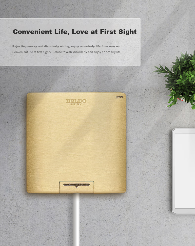 DELIXI Switch Socket, Gold Five-Hole Copper Floor Socket, Flip-Cover Waterproof Floor Socket (Including Concealed Box) 8