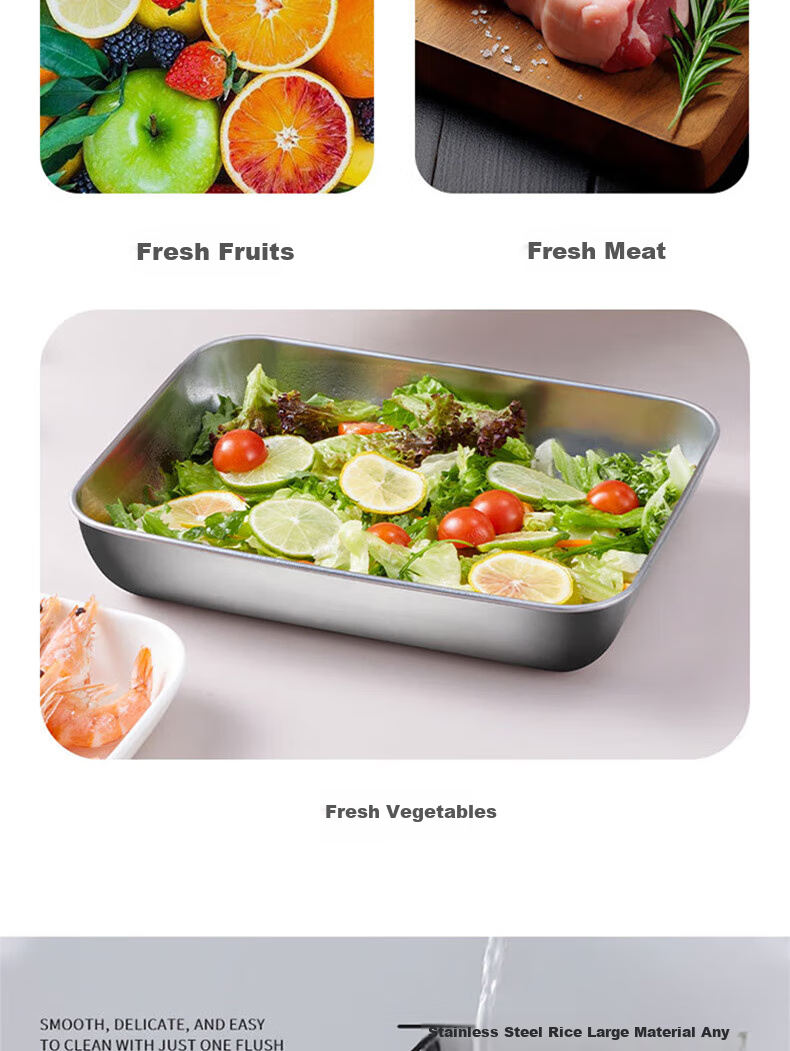 BJ [Extra Large] Stainless Steel Rectangular Food Storage Container, Extra Thick Tray for Cold Dishes And Barbecue with Lid, Set of 6 5