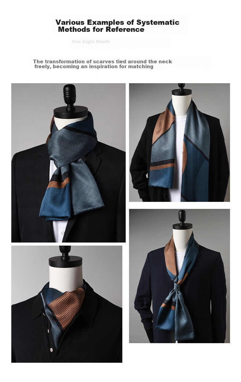 Hangsilu Men's Silk Scarf, Casual Business Style, 16 Meters Long, Double-Layer High-Quality, Birthday Gift, Holiday Present for Dad, Husband, Elders 4