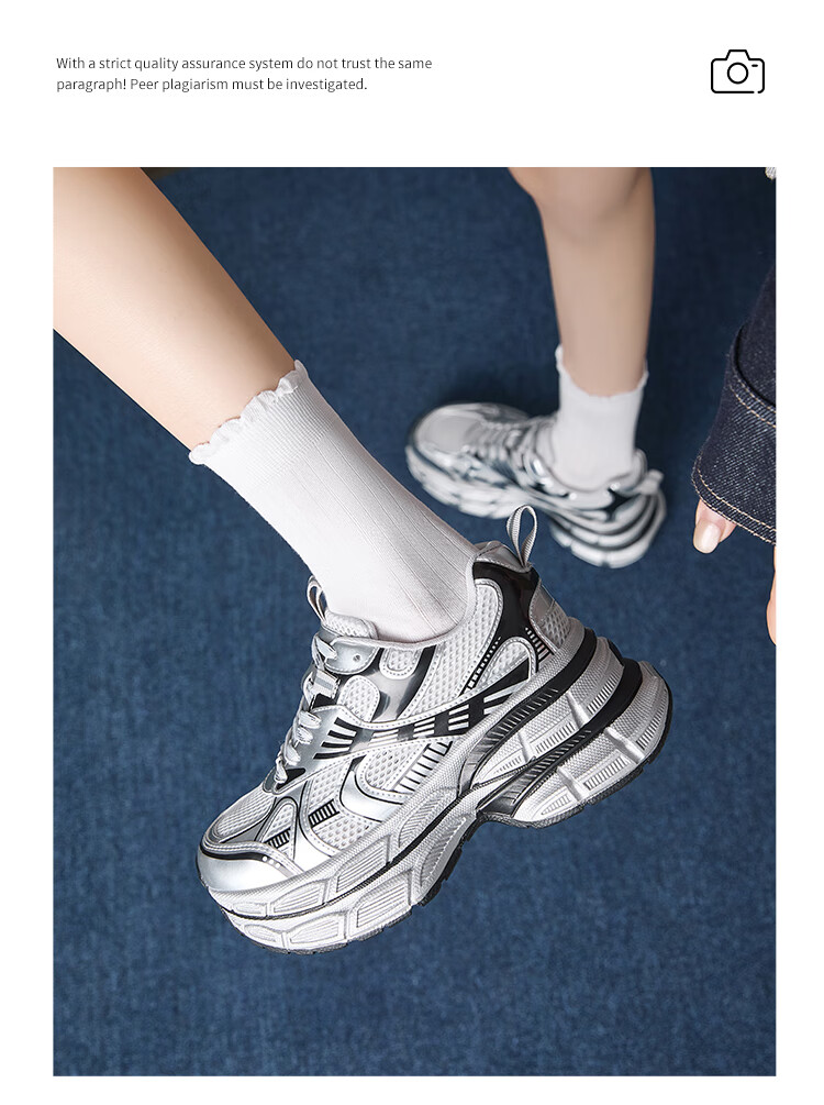 ZHR Silver Dad Shoes for Women, Trendy Sports Casual Couple Shoes, Thick-Soled Height-Increasing Women's Shoes, JT67 Silver, Size 39 13