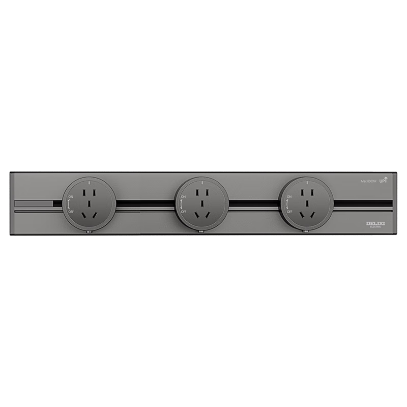 DELIXI Track Socket Fourth Generation Movable Wall-Mounted Power Strip Silver Gray 0.4m Rail + 3 Sockets
