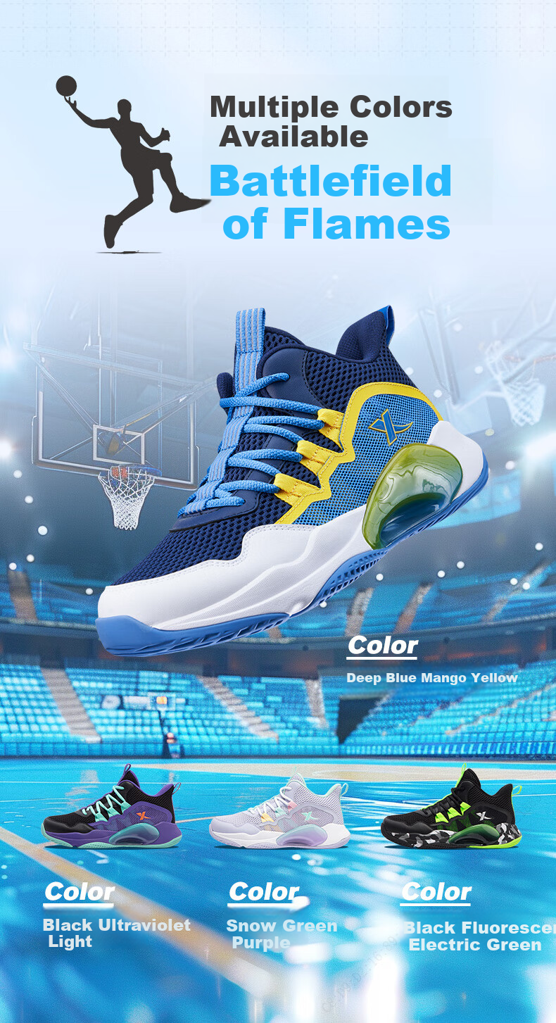 XTEP Children's Basketball Shoes with Leather And Mesh Splicing, Breathable, for Boys And Girls, Deep Blue/mango Yellow, Size 39 5