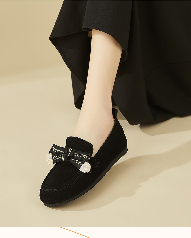 DAPHNE Suede Leather Birkenstock-Style Shoes for Women, Fashionable Retro Flats, Versatile Comfortable Loafers, Black, Size 37 1