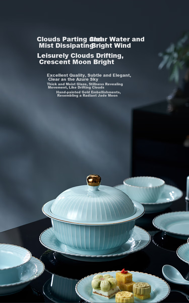JD Original Bowl And Plate Tableware Set, Ceramic Dinnerware Gift Box for Housewarming, Qingkongjimoyue 66-Piece Set 3