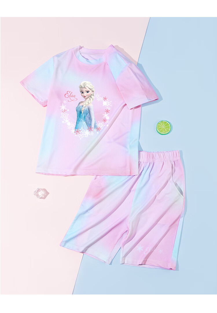 Disney Children's Quick-Dry Clothing Set, Elsa Princess Short-Sleeve T-Shirt for Girls, Summer Set FL164004-3, Orange-Pink, Size 140 6