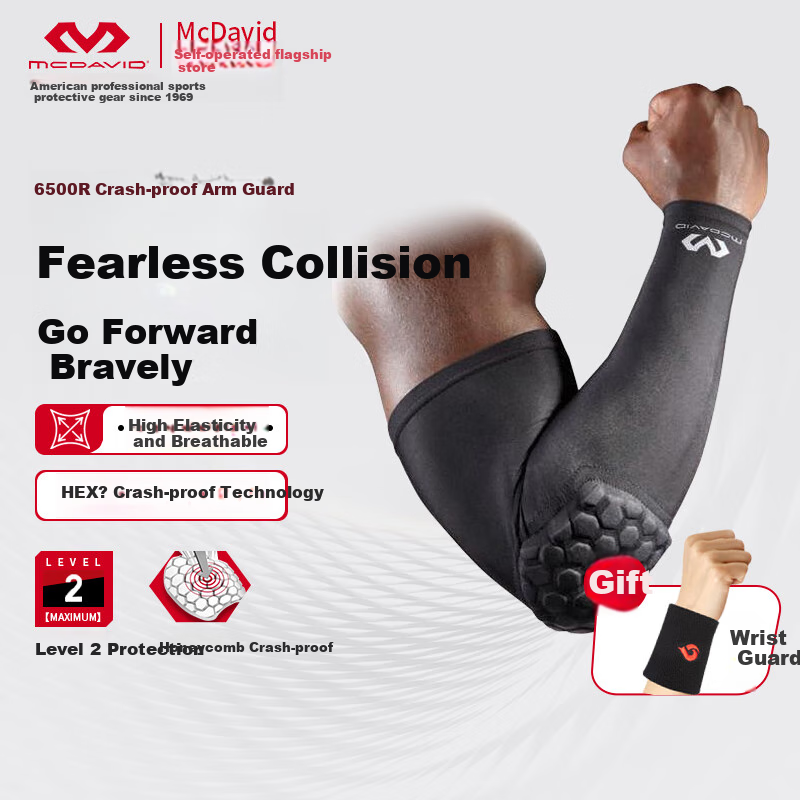 McDavid Owen's Signature Fitness Quick-Dry Sweat-Wicking HEPAD Honeycomb Anti-Collision Drop-Resistant Compression Arm Sleeves, Black, Size S