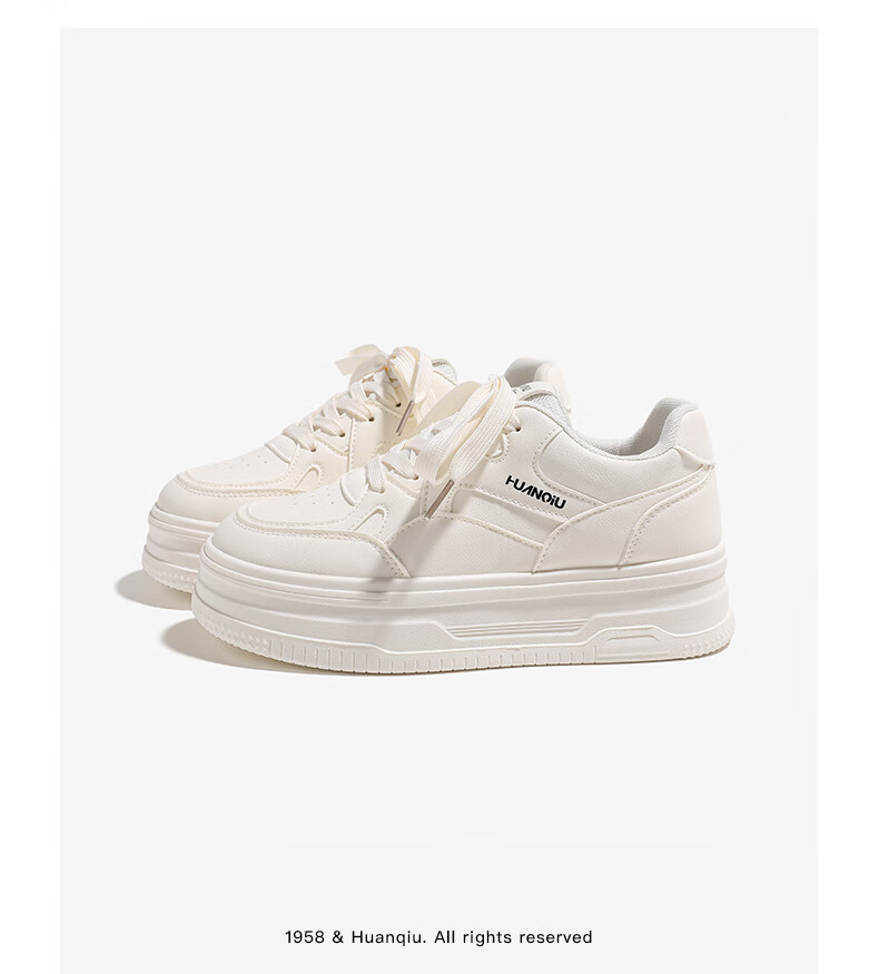 HUANQIU 2026 Spring Autumn New Women's Casual White Shoes Thick Sole Fashionable Breathable Sneakers Light Blue Size 39 5