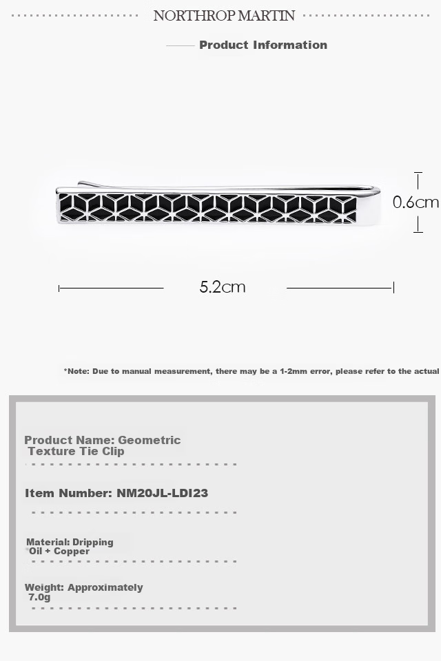 NORTHROP MARTIN High-End Minimalist Tie Clip for Men, Business Black Geometric Pattern Shirt Clip, Groom Wedding Gift Box Set 3
