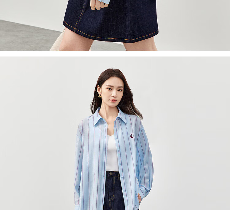 Sentubila Spring And Autumn Commuter Blouse for Women, Light Luxury High-End Slimming Shirt, Loose Long-Sleeve Thin Top, Blue Striped, L 17