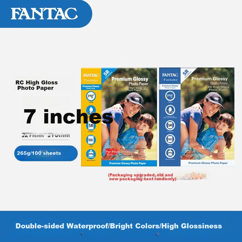 FANTAC RC Waterproof High Gloss Photo Paper, 7-Inch Photo Paper, 265g Color Inkjet Printing Photo Paper, 100 Sheets, 9895-245