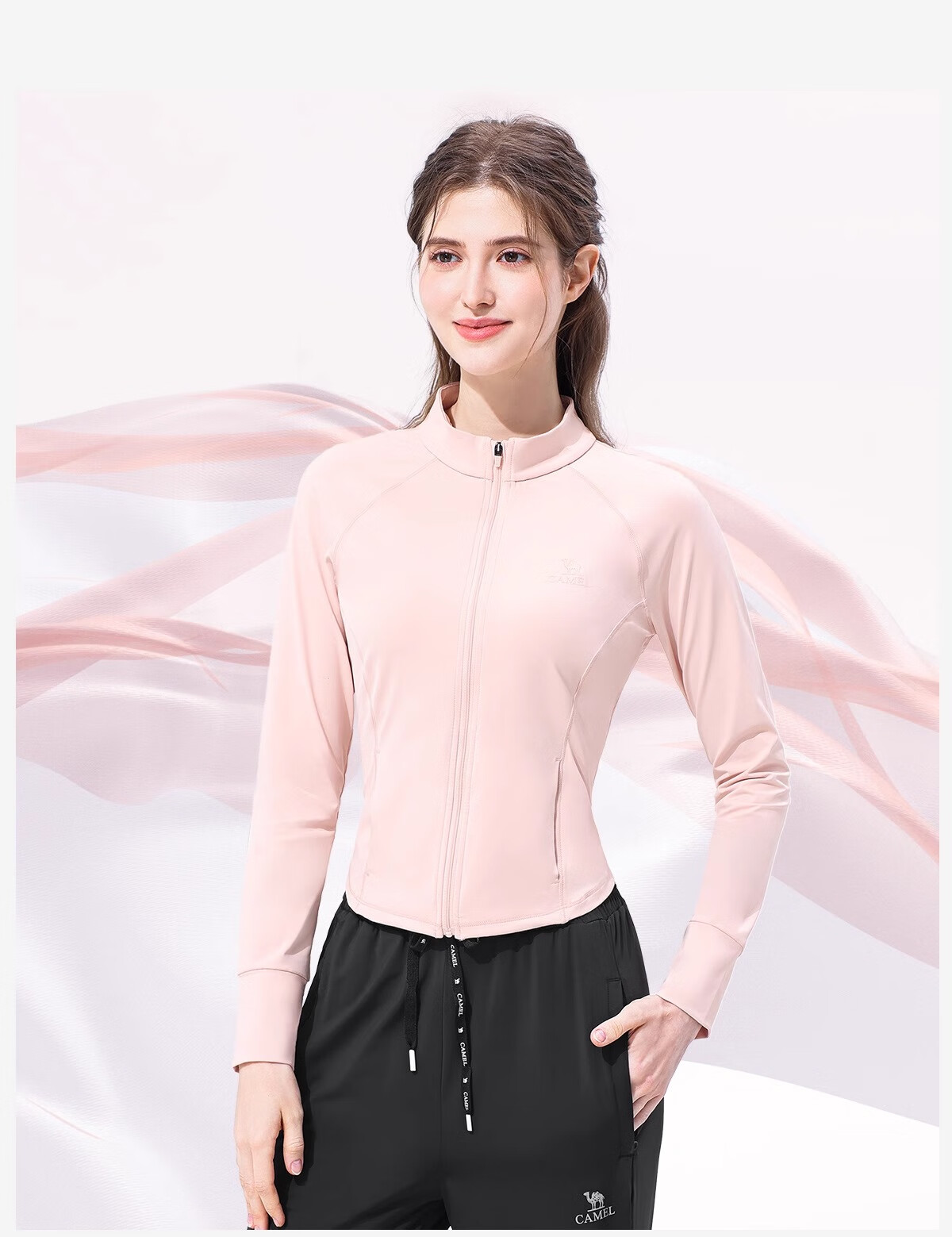CAMEL Yoga Jacket Slim Fit Sun Protection Clothing Spring Sports Jacket Quick-Dry Top Running Breathable UV Protection for Women M 23
