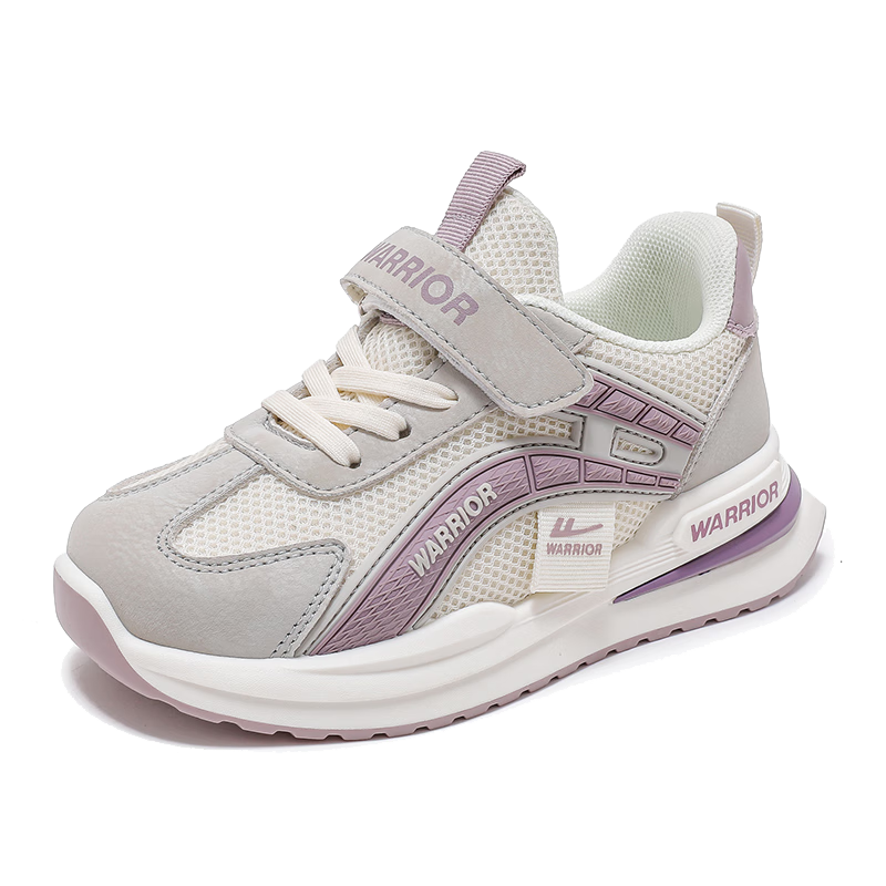 Warrior Girls' Shoes Spring And Autumn Children's Sneakers Casual Breathable Running Shoes WZ(CL)-1027 Beige/gray/purple 33