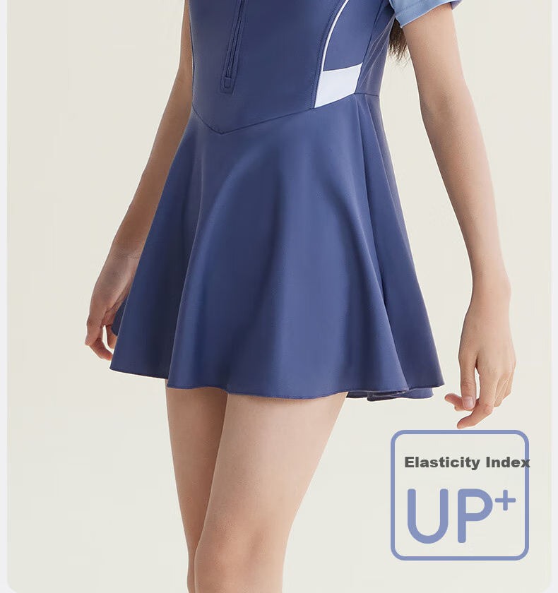 Li-Ning Children's Swimsuit, One-Piece Dress Style for Girls, Youth Swimwear, Student Girls' Swimwear, 0321 Gray-Blue, Size 150 6