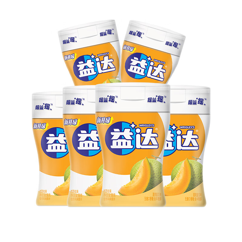 益达 木糖醇无糖口香糖蜜瓜味约70粒98g*6瓶 休闲零食糖果 口气清新糖