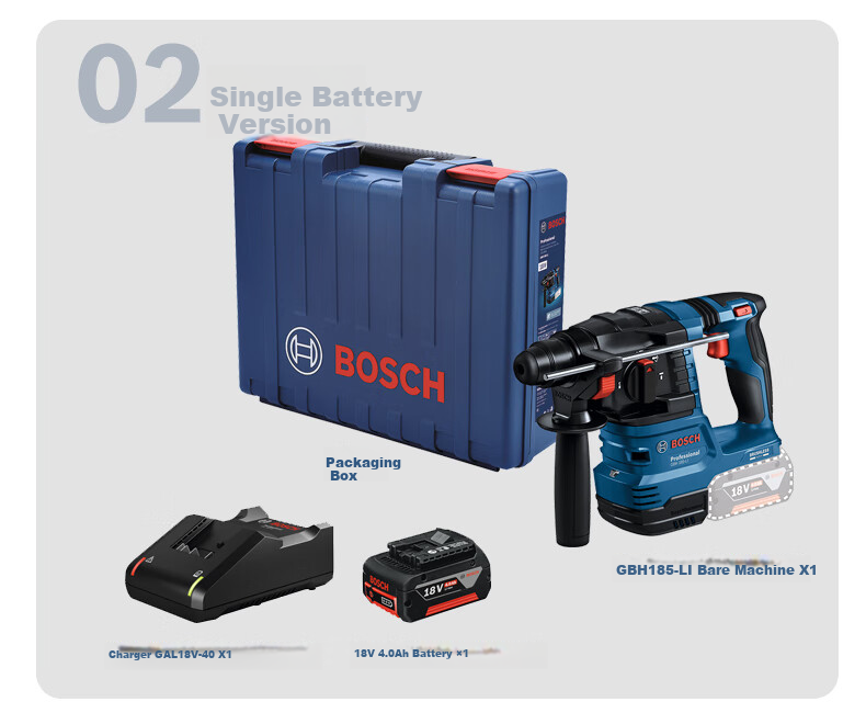 BOSCH Electric Hammer, Impact Drill, Electric Drill, Rechargeable, Household Multi-Function Brushless, 18V Lithium Battery, GBH185 5.0Ah Dual Battery 15