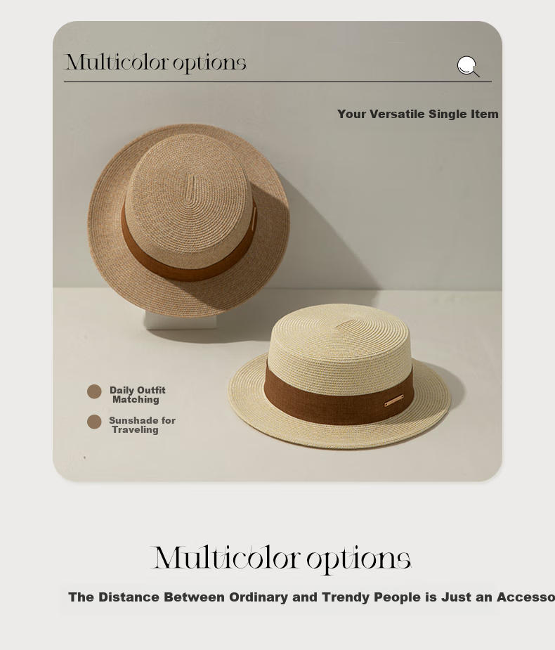 FANCET Flat-Top Straw Hat for Women, Summer Lightweight Luxury Elegant Sun Hat, Beach Vacation Sandal Straw Hat, Japanese-Style Woven Straw Hat 2