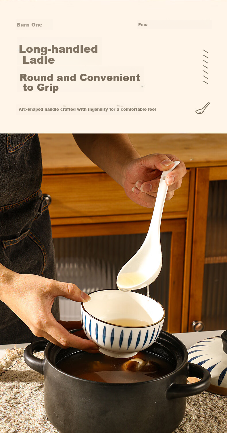 Guangyi Ceramic Large Ladle with Long Handle, Household Ceramic Soup Spoon, Large Serving Spoon for Soup And Porridge, Tablespoon, Soup Spoon GY8840 7