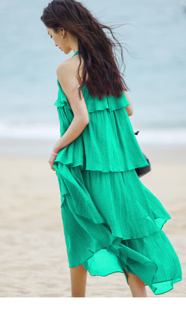 Dme [Heavy Workmanship Layered Spaghetti Strap Dress], Summer Vacation Style, Retro Brick Red, Elegant Cake Skirt 28