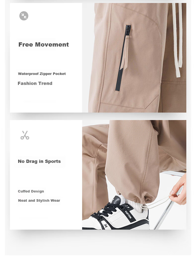 Dingfengbaoluo American-Style Functional Cargo Pants for Men, Summer Versatile Loose-Fit Trendy Outdoor Hiking Casual Trousers DFK35 Apricot Color 2XL 4