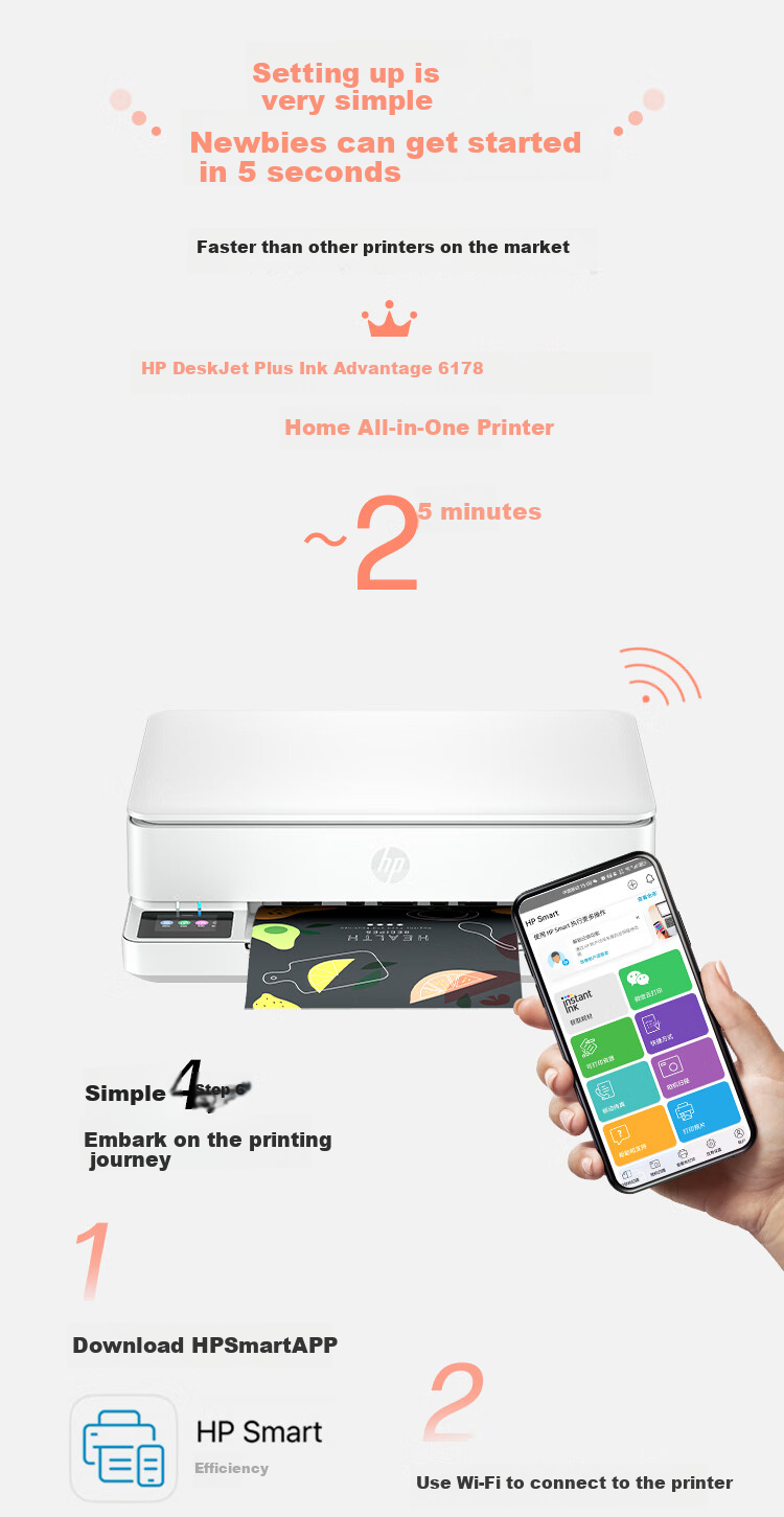 HP DJ 6178 Wireless Home Printer All-In Printer with Print, Copy And Scan Functions Automatic Duplex Printing WeChat Printing 8