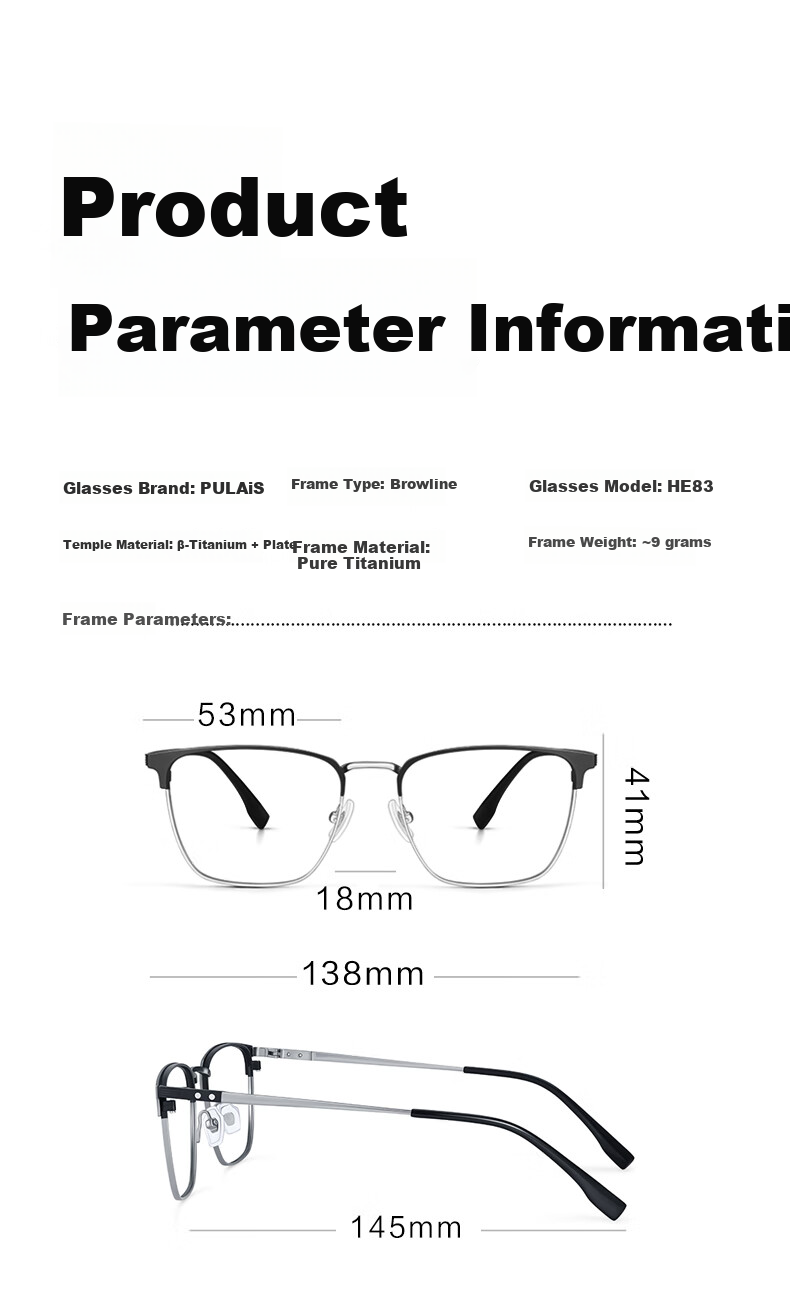 Pulais Unisex Multifocal Reading Glasses 250° Blue Light Blocking Pure Titanium Imported Presbyopia Glasses 7