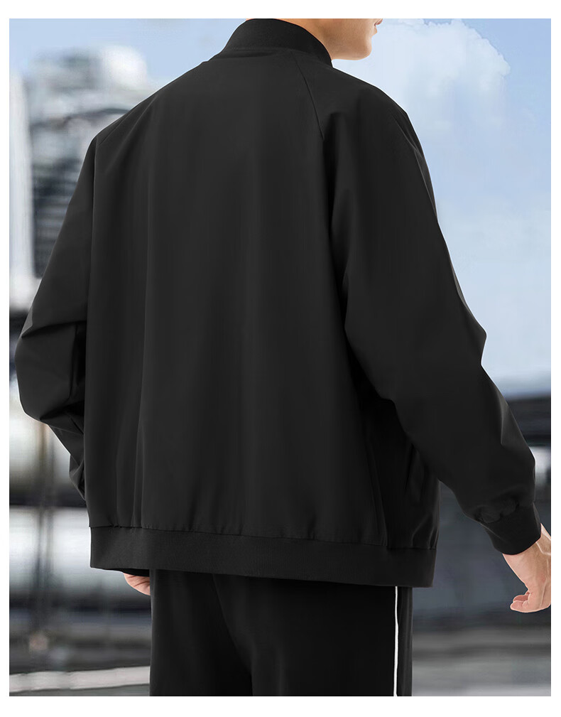 JEEP SPIRIT Men's Jacket, Spring And Autumn Simple Solid Color Baseball Collar Coat Casual Wear, Black, XL 8