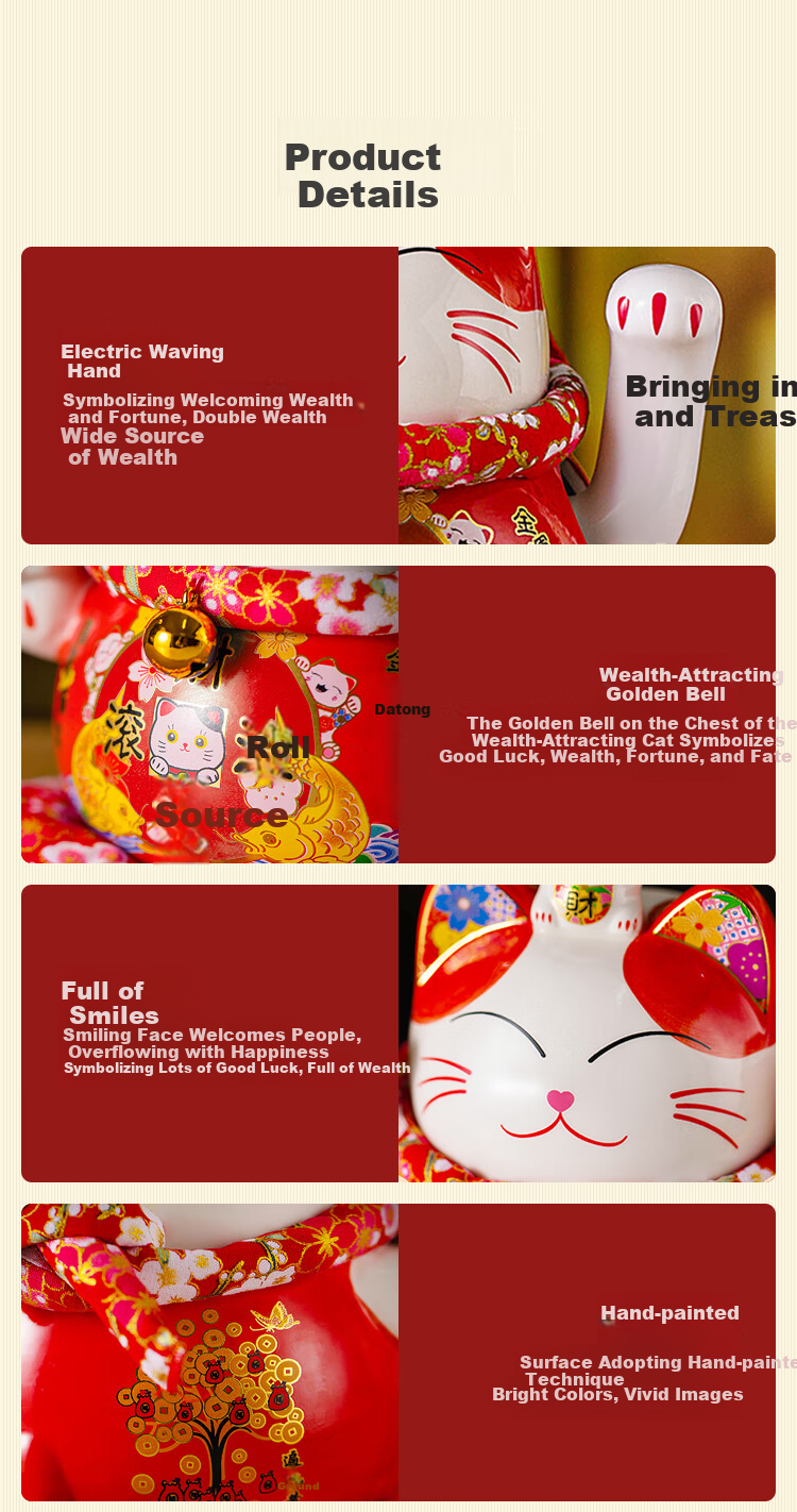 JD Original Lucky Cat Figurine, Electric Waving Fortune Cat, Business Opening And Housewarming Gift, Office Cashier Counter Decoratio 4