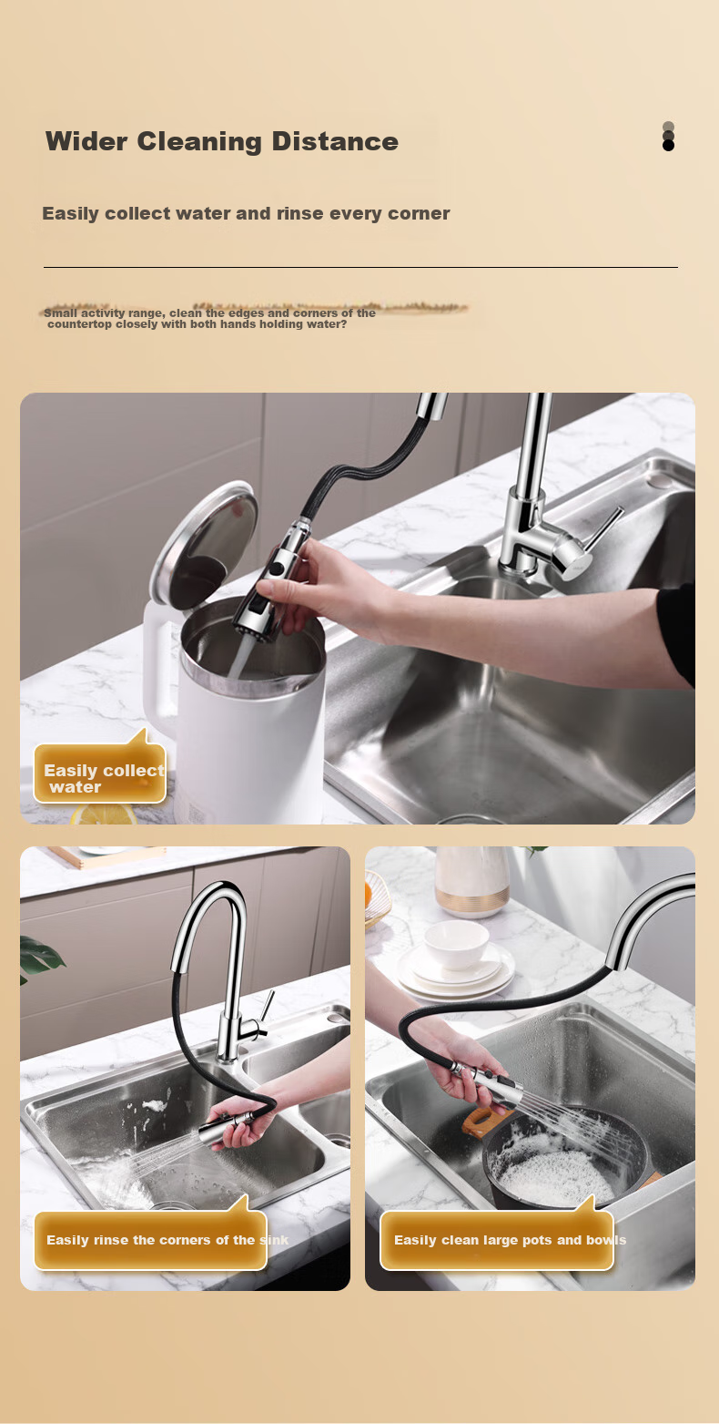 OULIN Double Sink Kitchen Sink, 0 Coating, SUS304 Stainless Steel, Thickened Water Basin with Brass Pull-Out Faucet 8