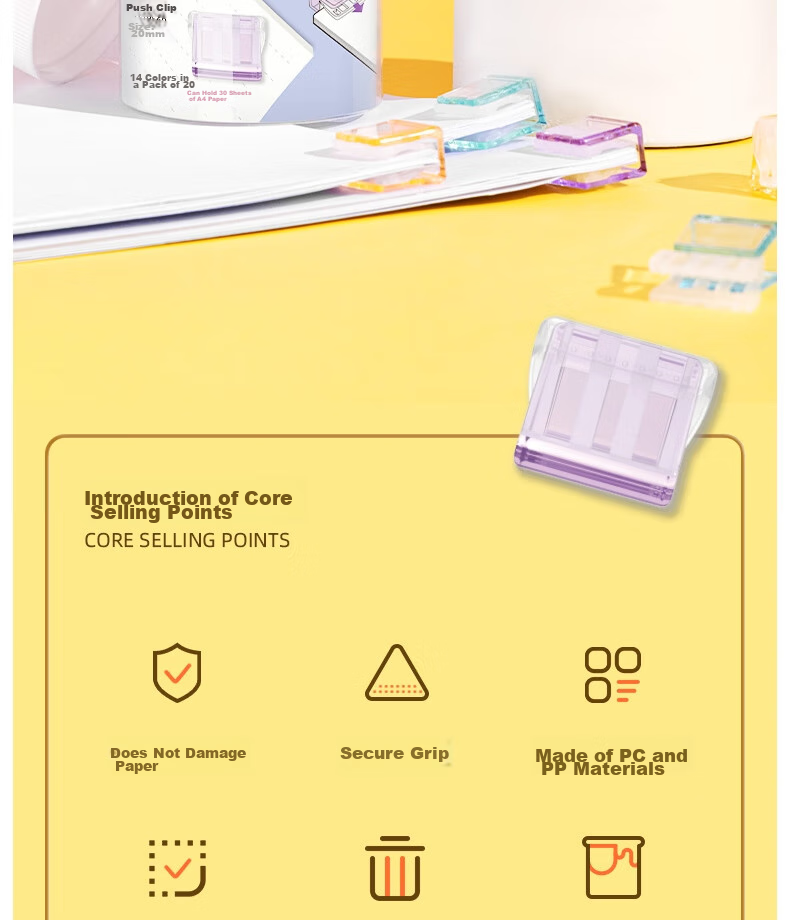 Deli Tube Push Clips, Transparent Ticket Holder Creative Push Clip, Exam Paper Folder File Folder, Storage Small Clips, Office Supplies, Mixed Colors, 20 Pieces/tube, TP560 2