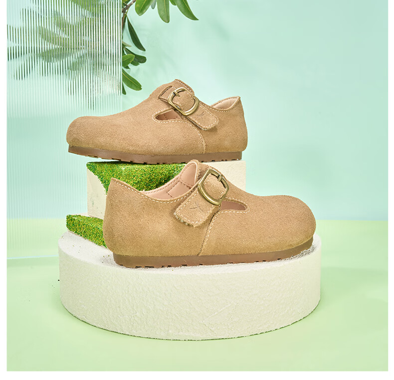 RED DRAGONFLY Children's Autumn Shoes, Boys And Girls Flats, Soft-Soled Birkenstock-Style Shoes, Small Leather Shoes, Q51BPPF406, Khaki Color, Size 32 8